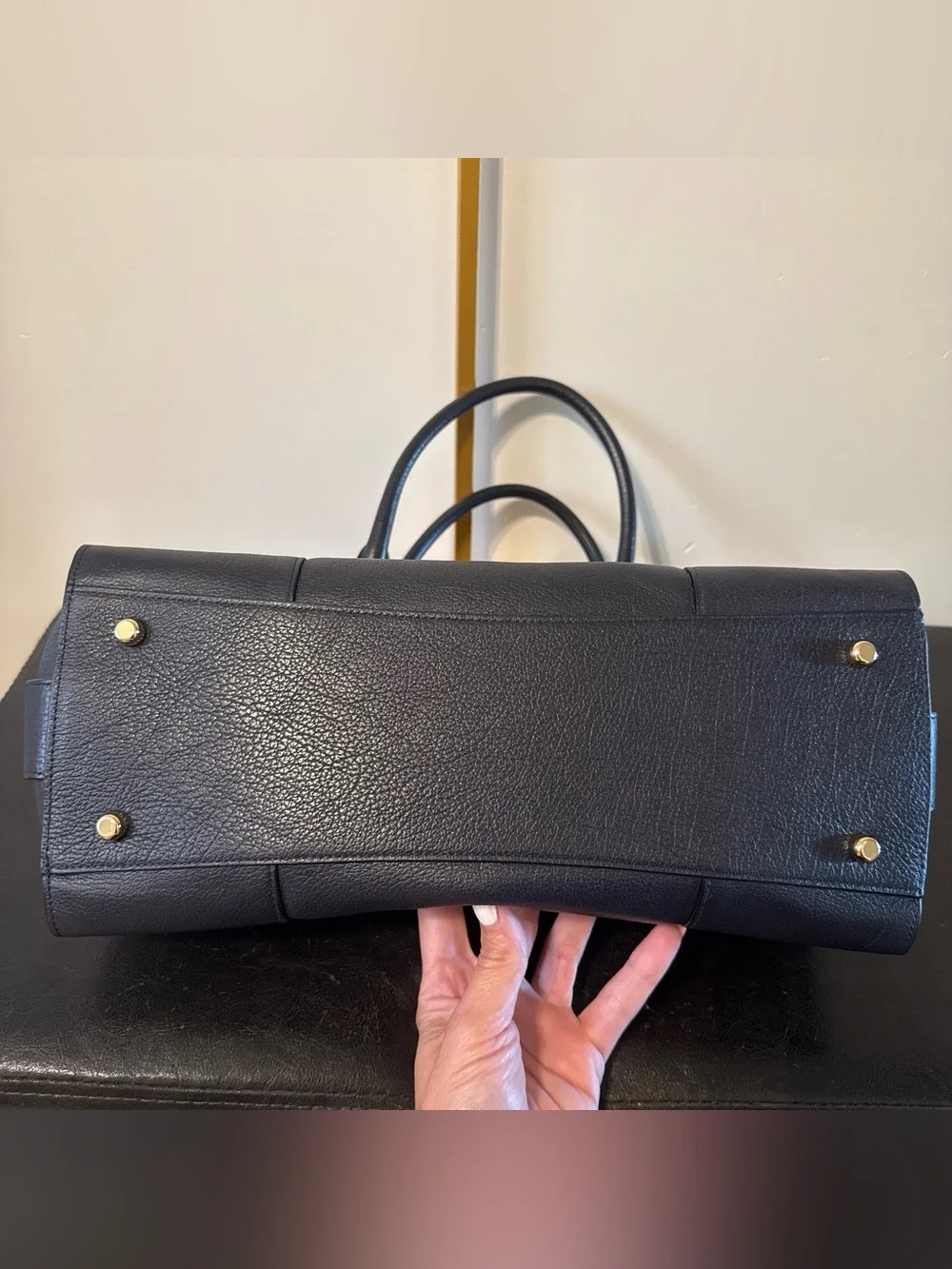 Coach Mercer 30 Navy Leather Satchel with Silver Hardware